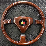 ” MOMO VELOCE RACING DARK WOOD PAD BLACK SPOKES 350mm”/